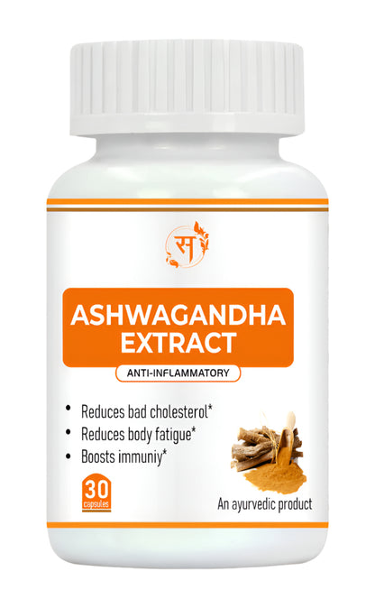 Organic Himalayan Ashwagandha Extract Capsules, Boost Immunity & Natural Body Strength, Good Performance & Stress Buster - 30 Veg Capsules